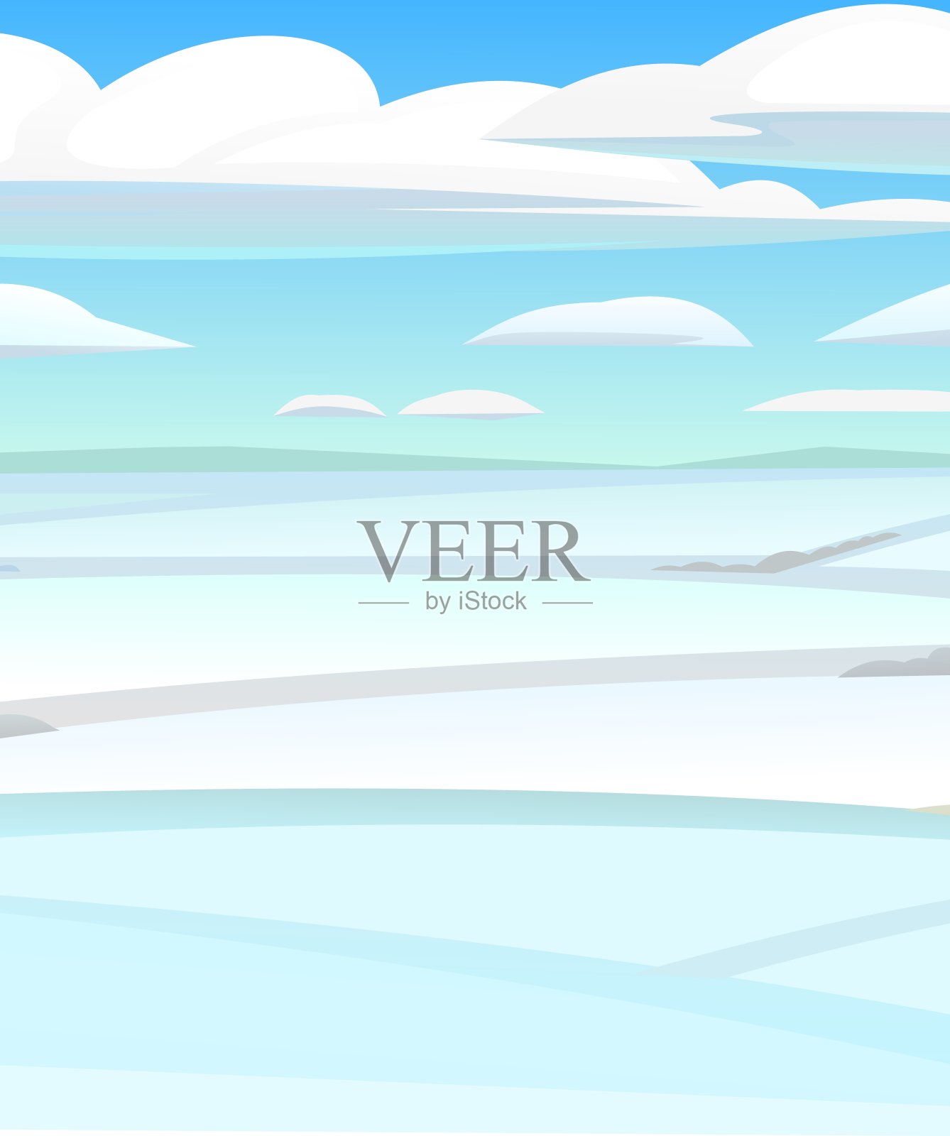 农村领域。冬天的乡村风景中有寒冷的白色的雪和积雪。乡村丘陵平原美丽的霜冻景色。平面设计卡通风格。向量插画图片素材