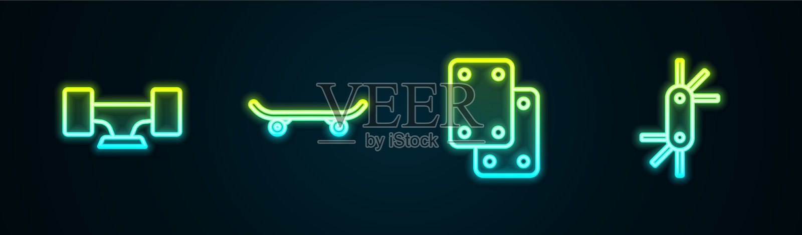 设置线滑板轮、护膝及工具插画图片素材