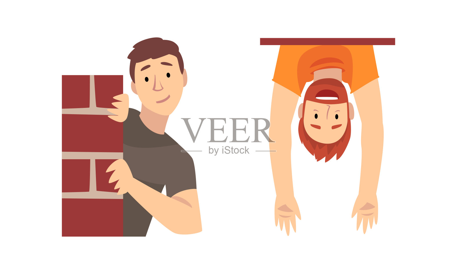 从砖墙向外看和倒挂向量集插画图片素材