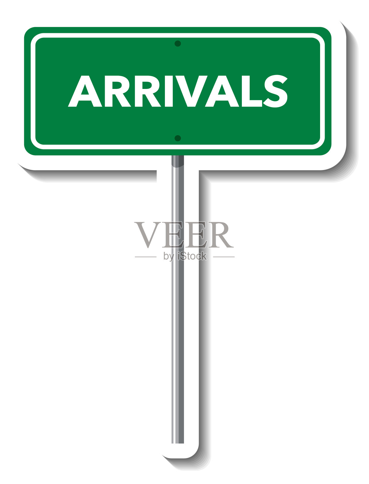 到达路标志与杆子上的白色背景插画图片素材