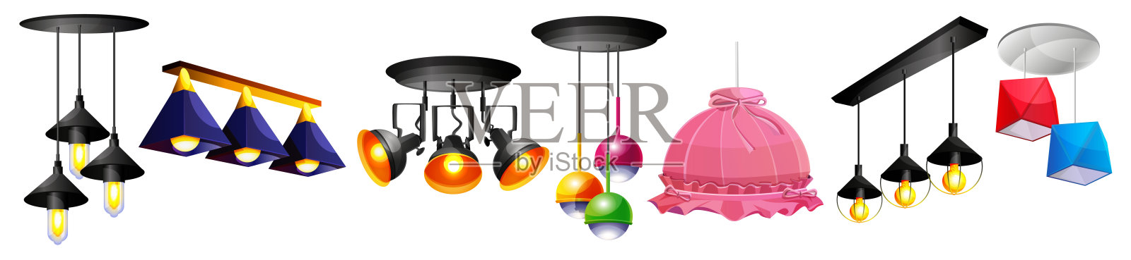 一套灯。一个抽象的彩色背景上的时尚收藏。插画图片素材