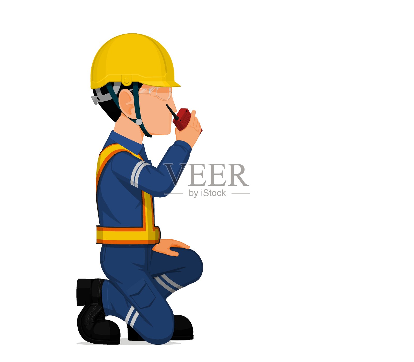 一位产业工人正拿着对讲机插画图片素材