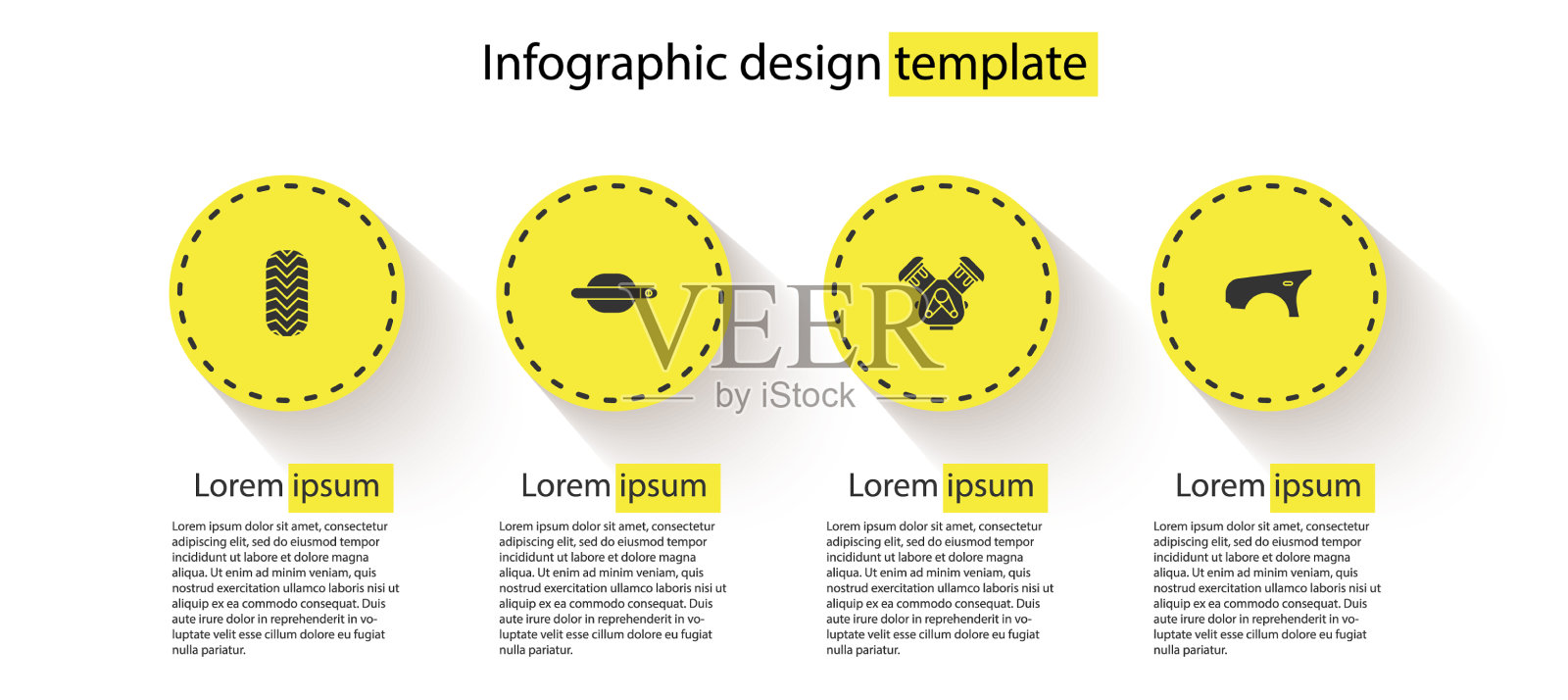 设置汽车轮胎、门把手、发动机和挡泥板插画图片素材