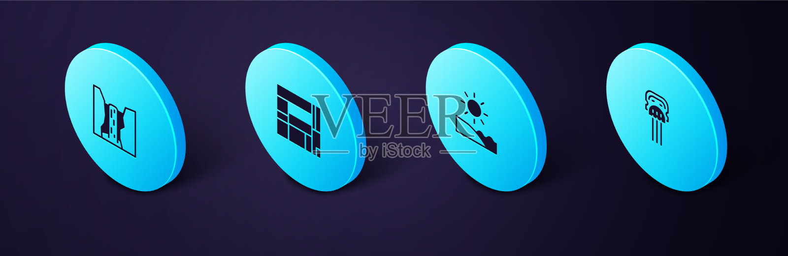 设置等距peineta海滩别墅大厦图标素材