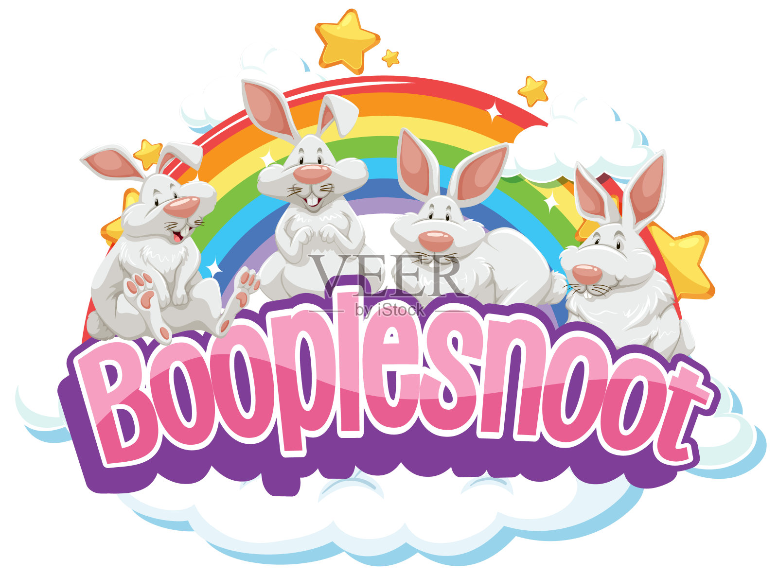 可爱的兔子在Boople Snoot字体彩虹插画图片素材