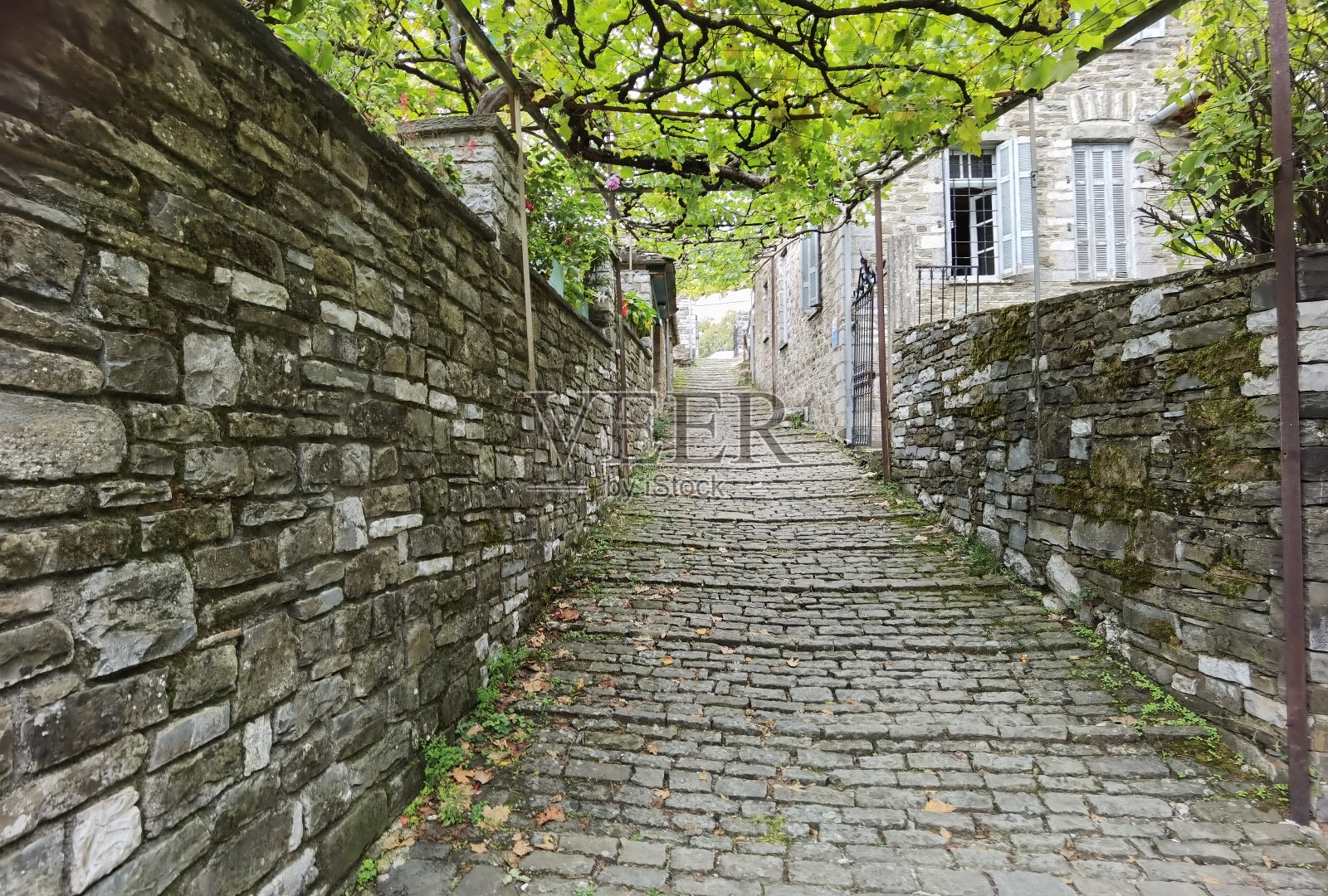 希腊约阿尼纳县的帕皮哥村，传统的希腊村庄照片摄影图片