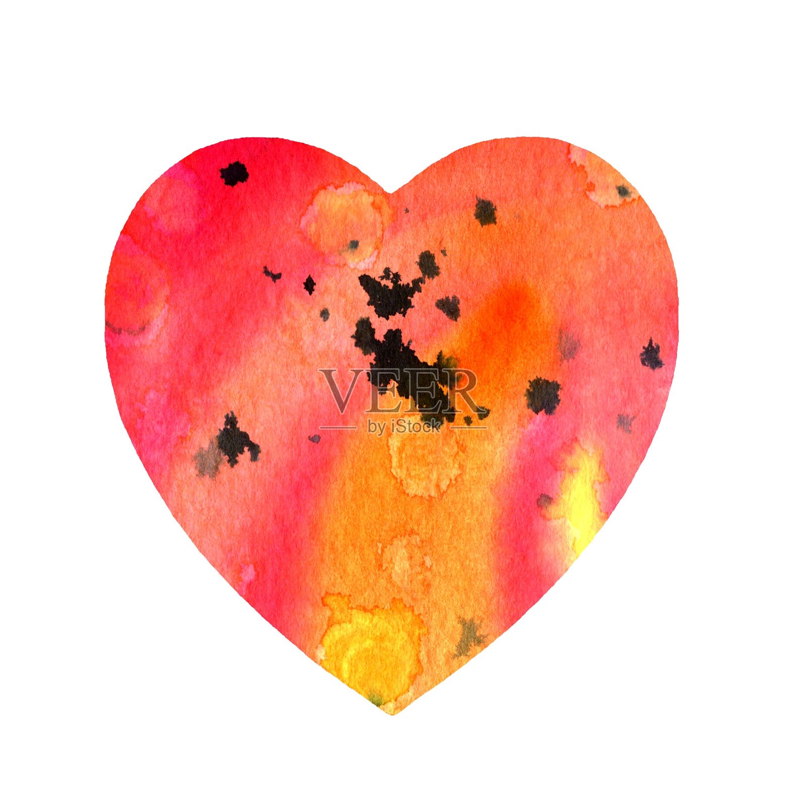 红色的心。水彩背景，手绘插图插画图片素材