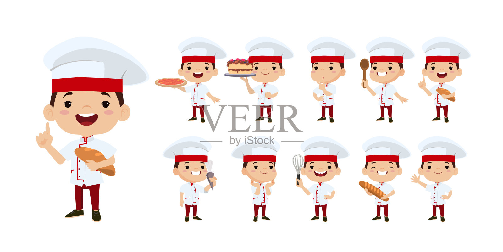 不同姿势的厨师插画图片素材