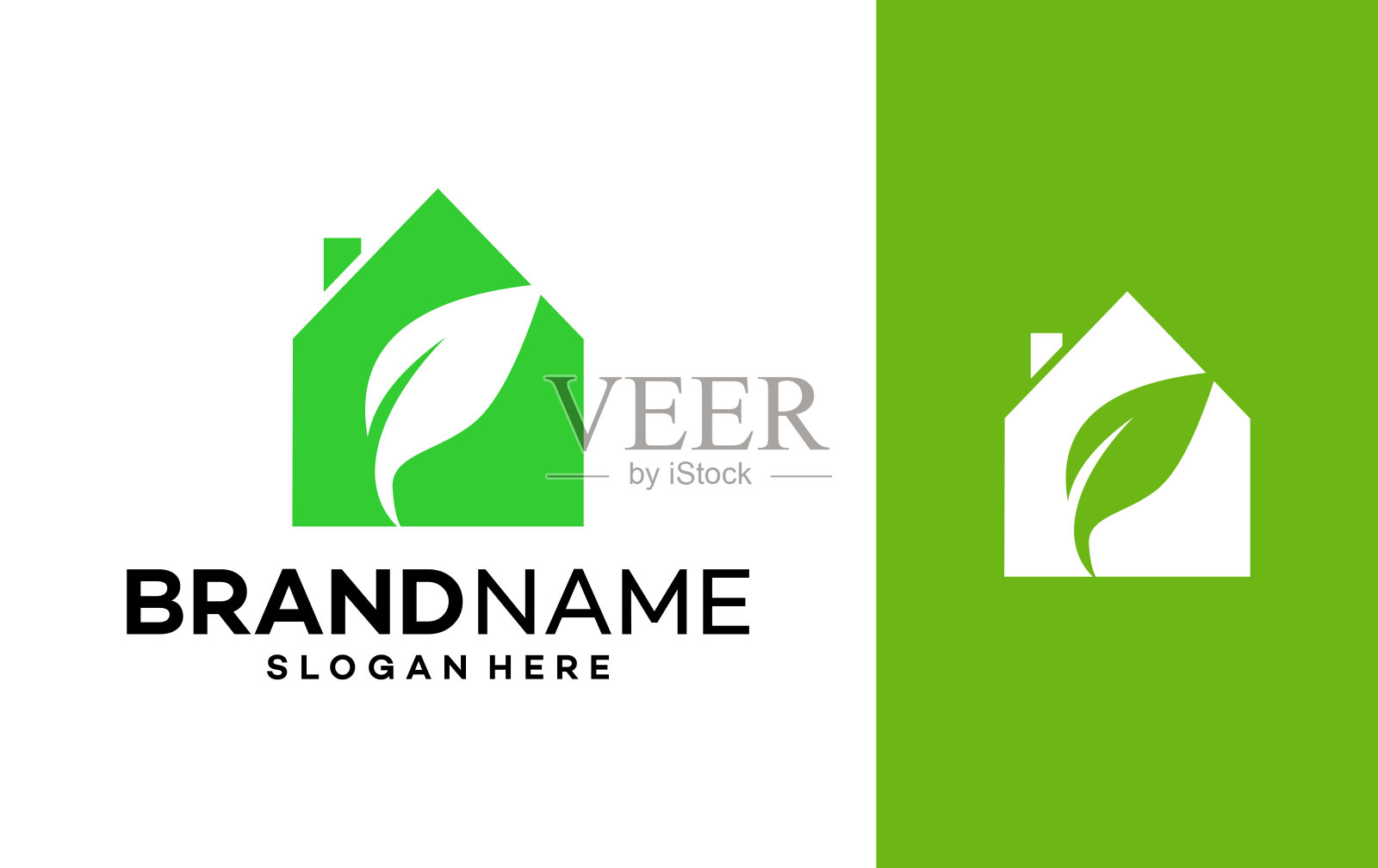 房屋图标元素：家庭绿叶Logo设计模板矢量插画插画图片素材