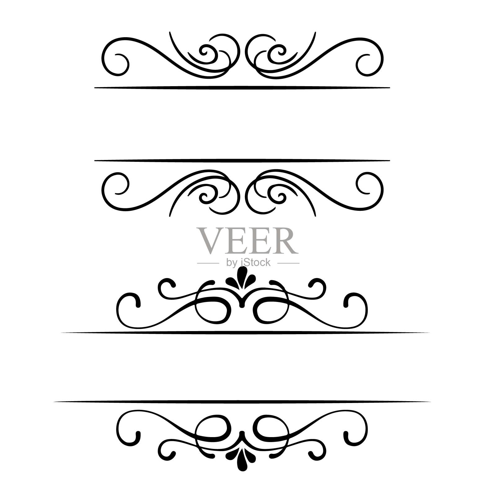 矢量复古书法漩涡边框装饰元素插画图片素材