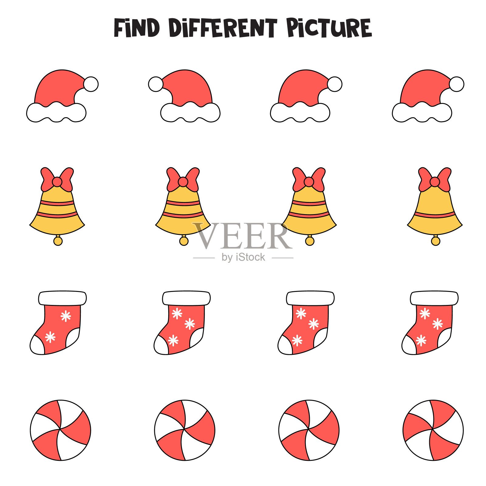 找到与别人不同的圣诞图片。工作表的孩子。插画图片素材