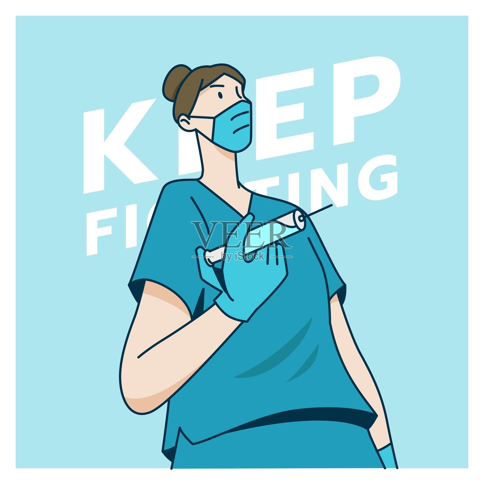 女医生或医务人员的性格随时准备医治病人。插画图片素材