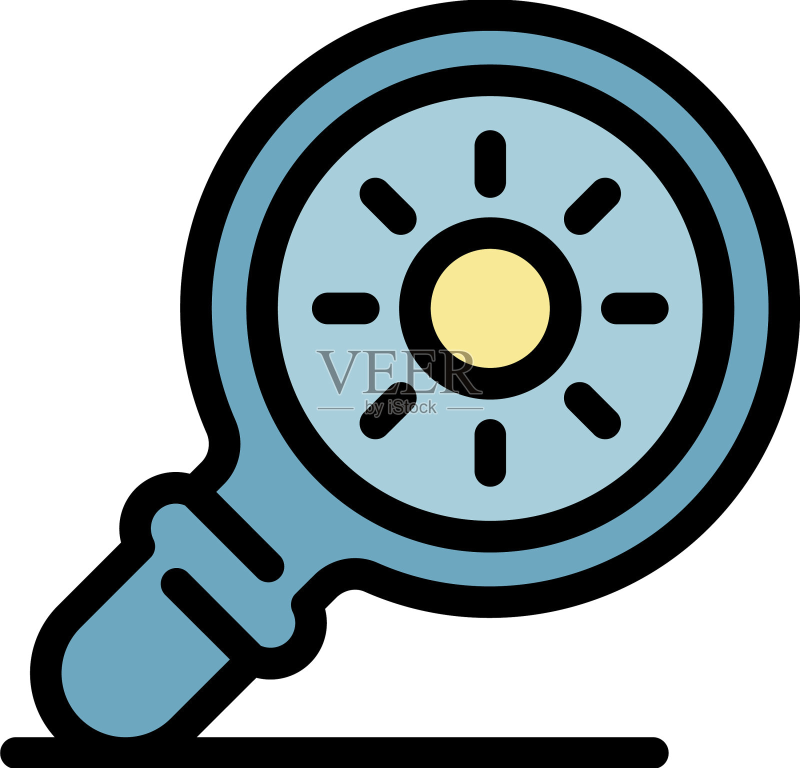 太阳下放大镜图标颜色轮廓插画图片素材