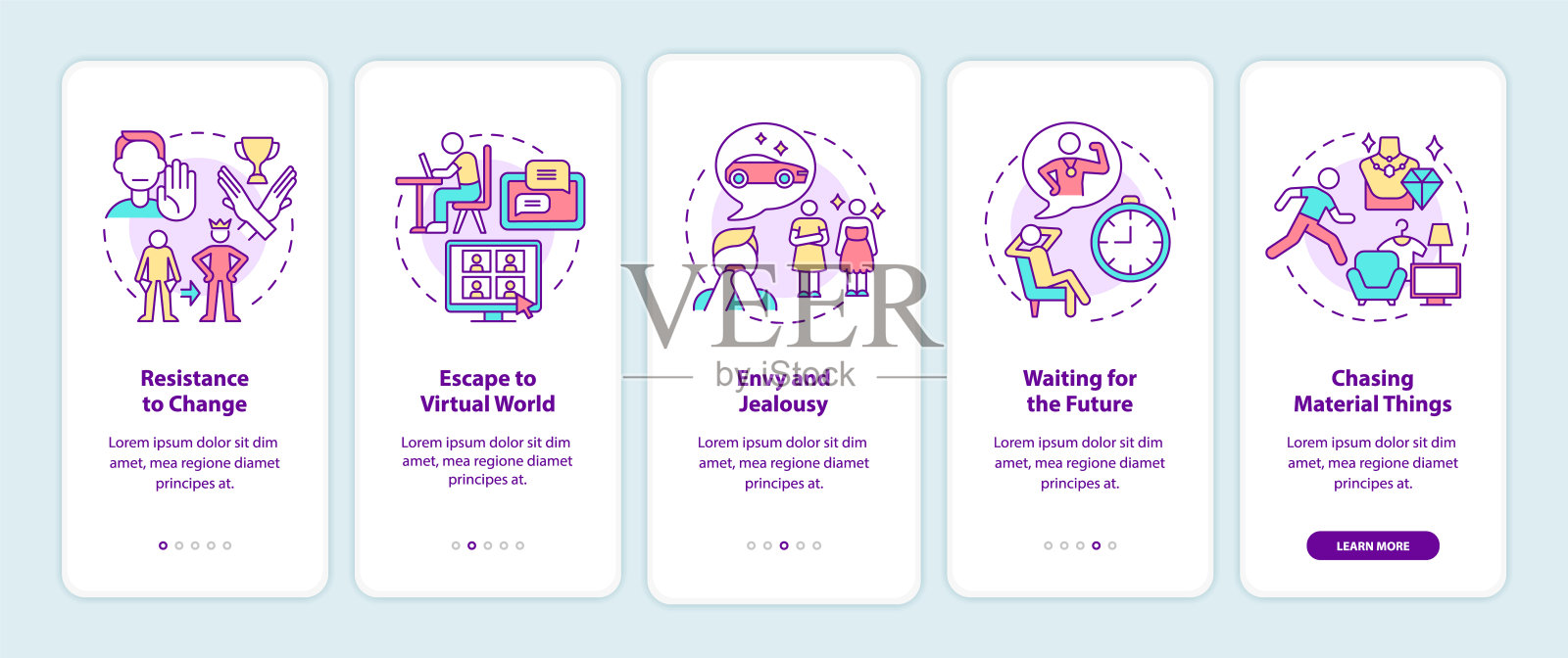 手机应用页面屏幕上的幸福心态障碍插画图片素材