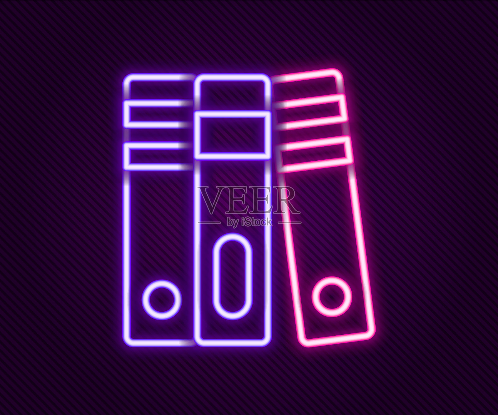 发光的霓虹灯排列着办公室的文件夹和文件插画图片素材