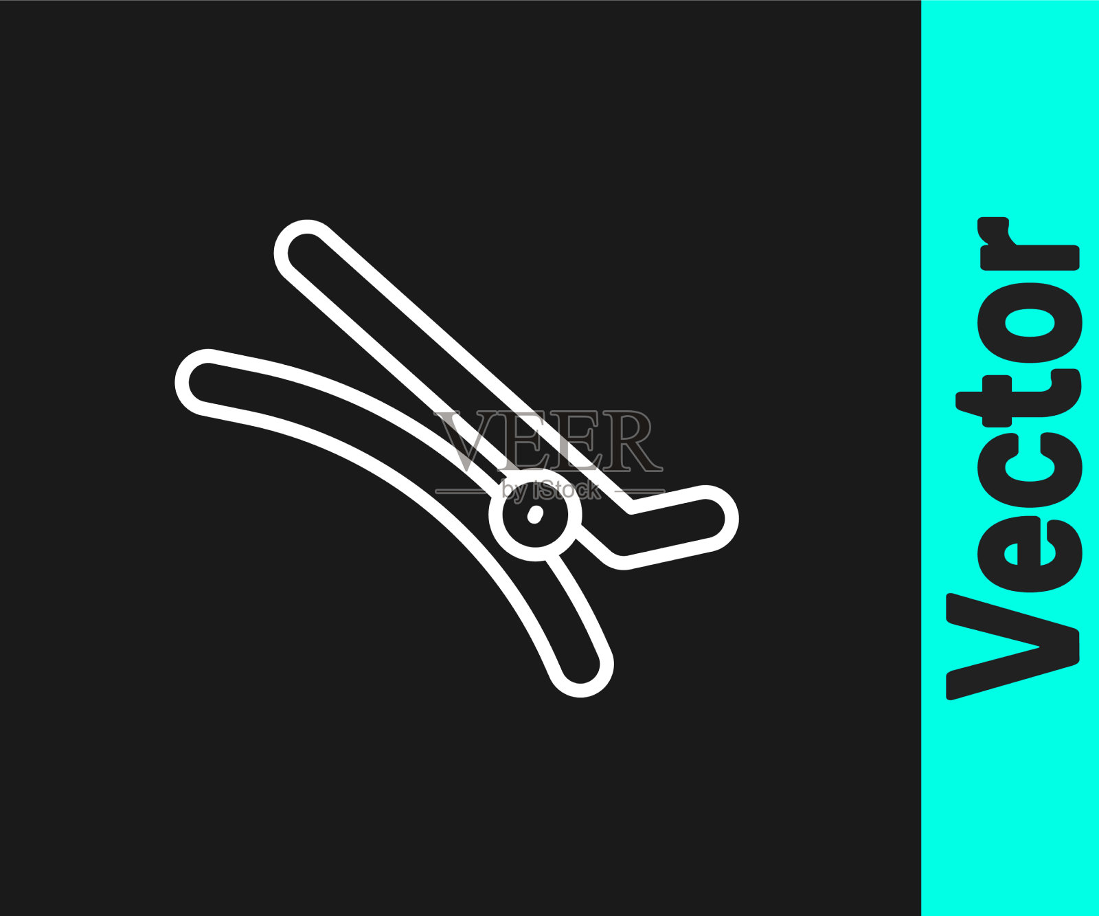 白线发夹图标孤立在黑色插画图片素材