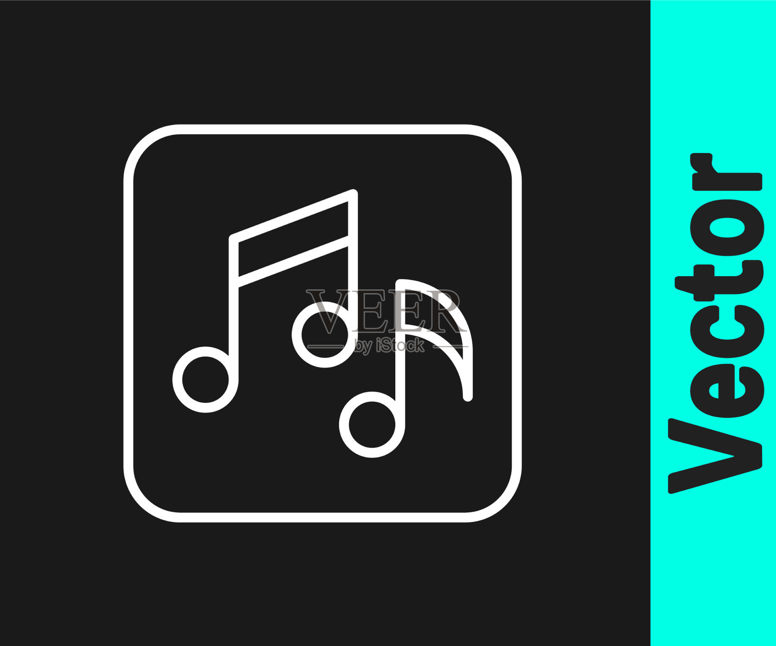 白线音乐音符音调图标孤立在黑色插画图片素材