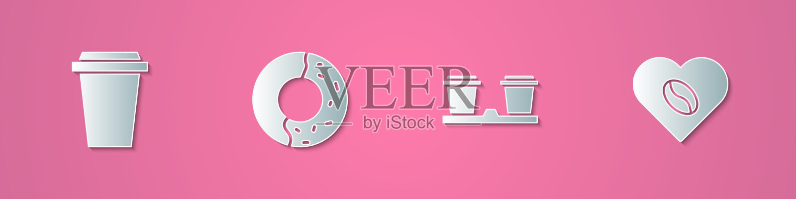 设置纸切咖啡杯去甜甜圈甜图标素材