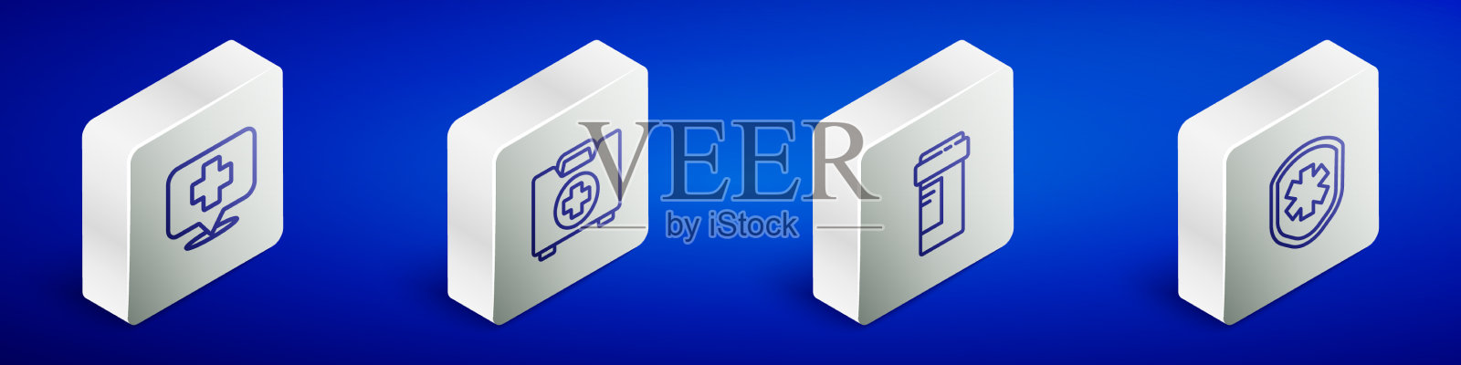 用十字医院设置等距线地图指针图标素材