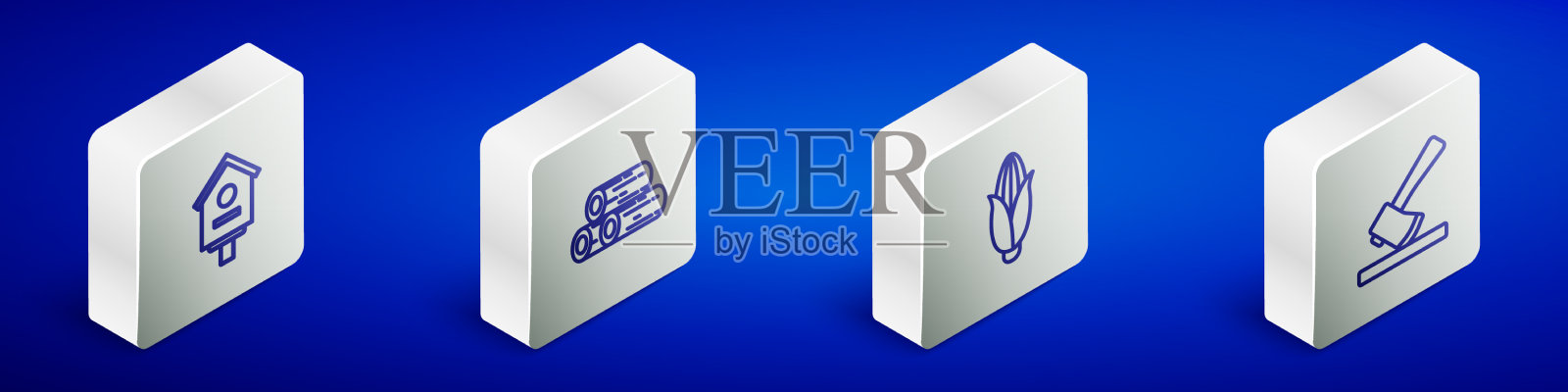 设置等距线鸟屋原木玉米图标素材