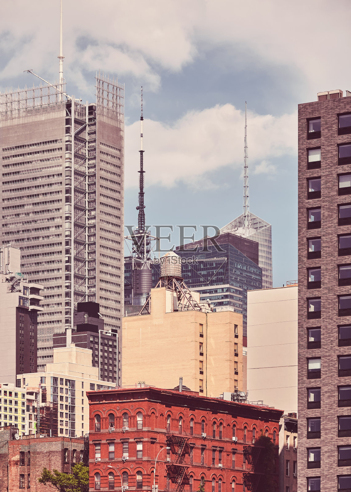 复古风格的纽约城市景观，美国。照片摄影图片