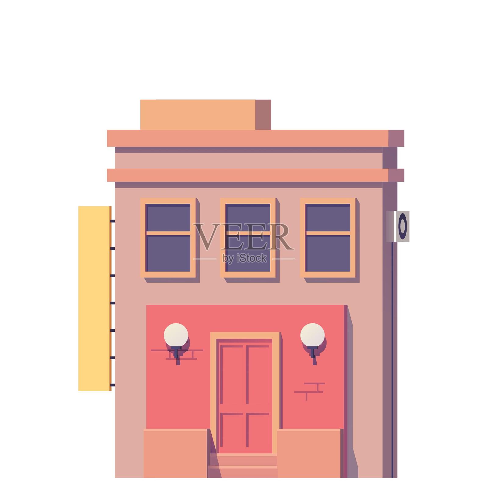 建筑房子店铺商店店招墙壁灯楼房设计元素图片