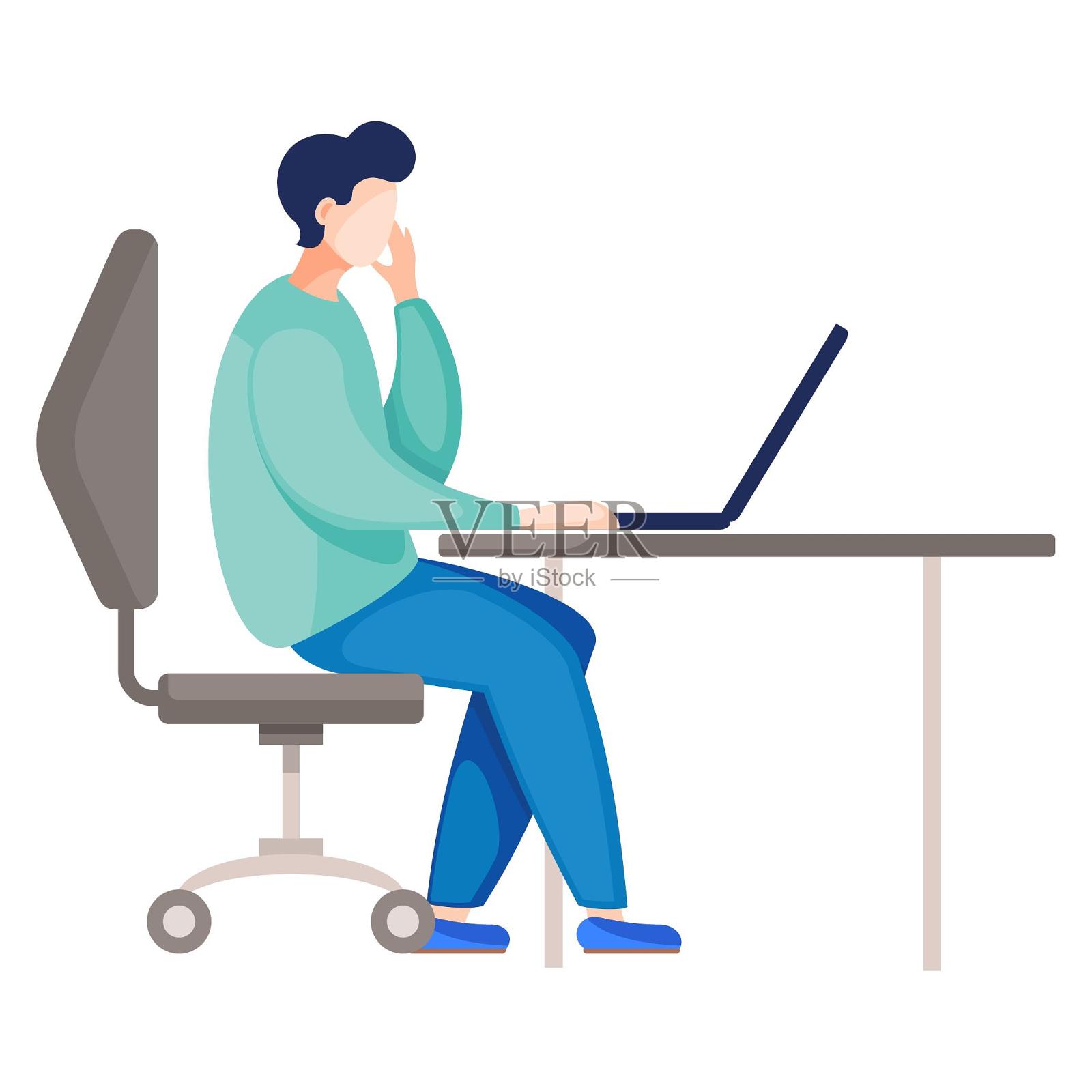 手绘人物办公工作思考设计元素图片