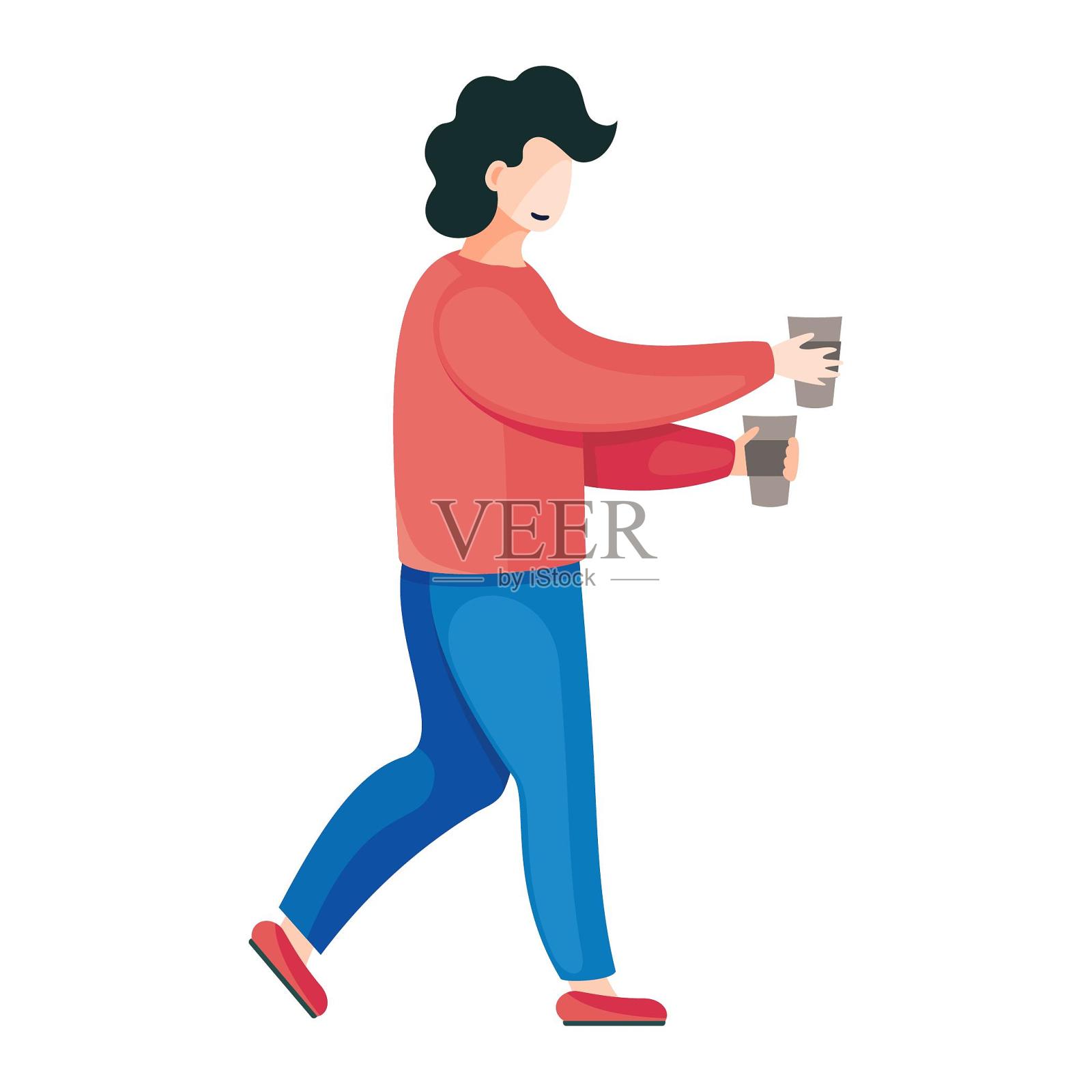 手绘人物端茶招待热情设计元素图片