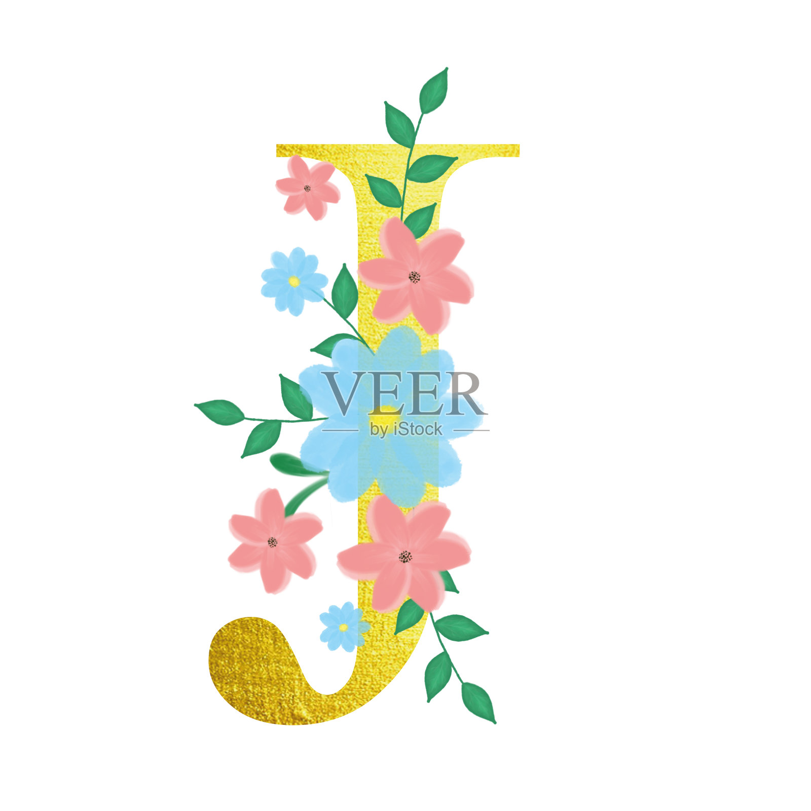 带有金色字母的花字母。请柬插图。设计的祝贺设计元素图片