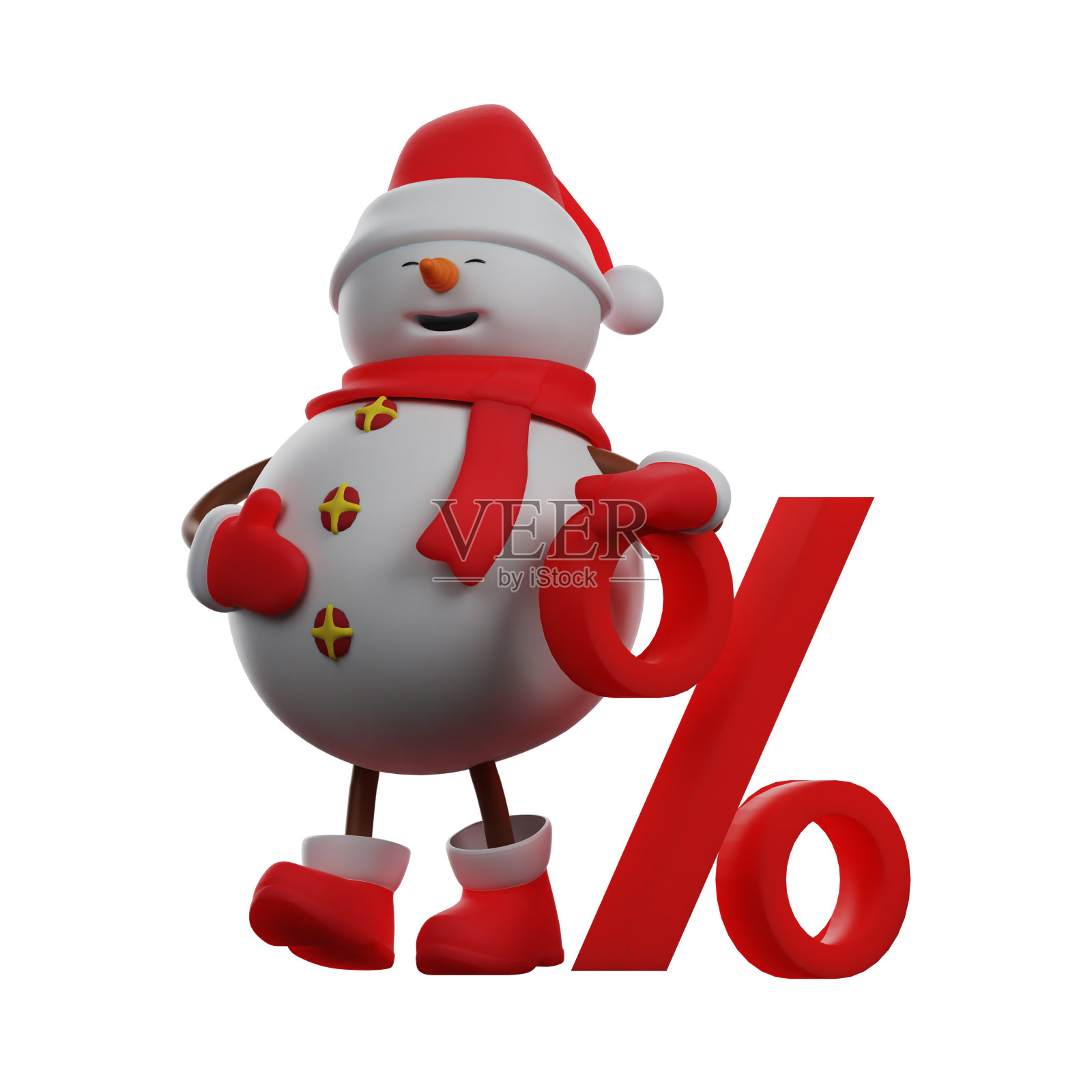 三维雪人卡通图片站在百分号附近照片摄影图片