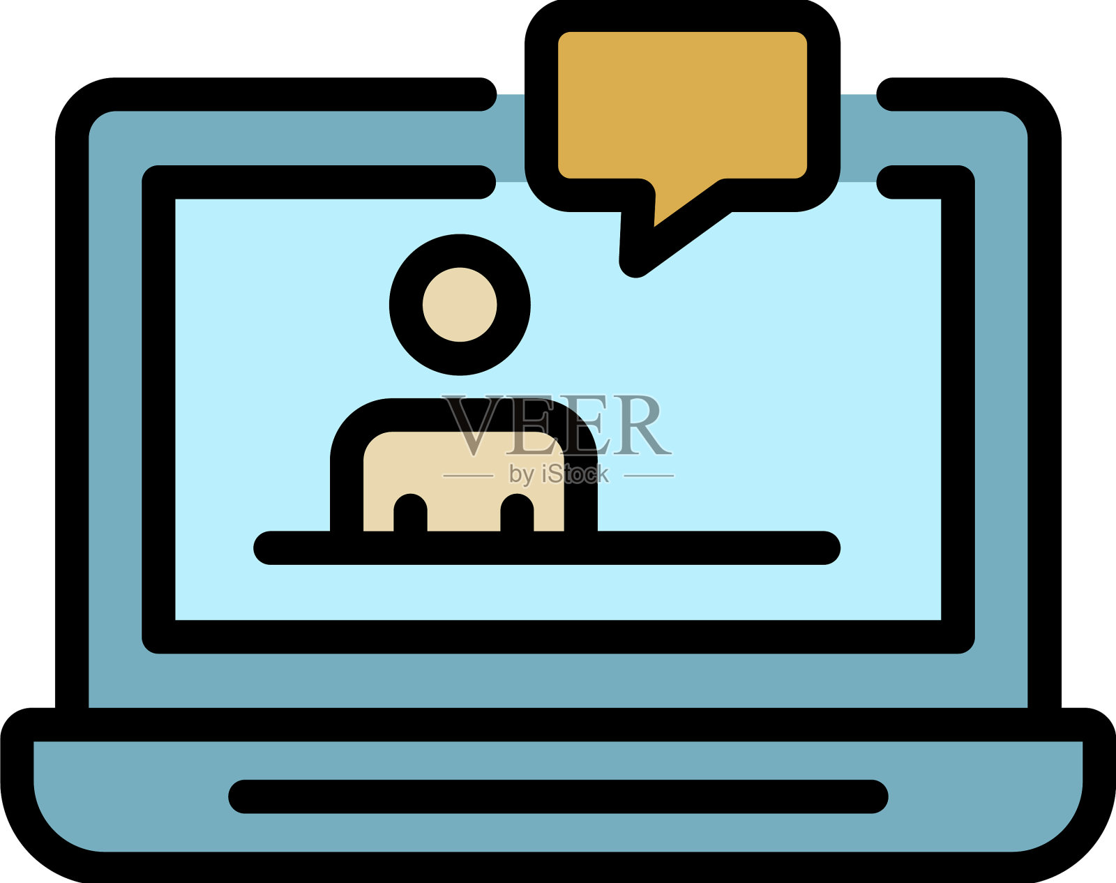 笔记本电脑检查图标颜色轮廓插画图片素材