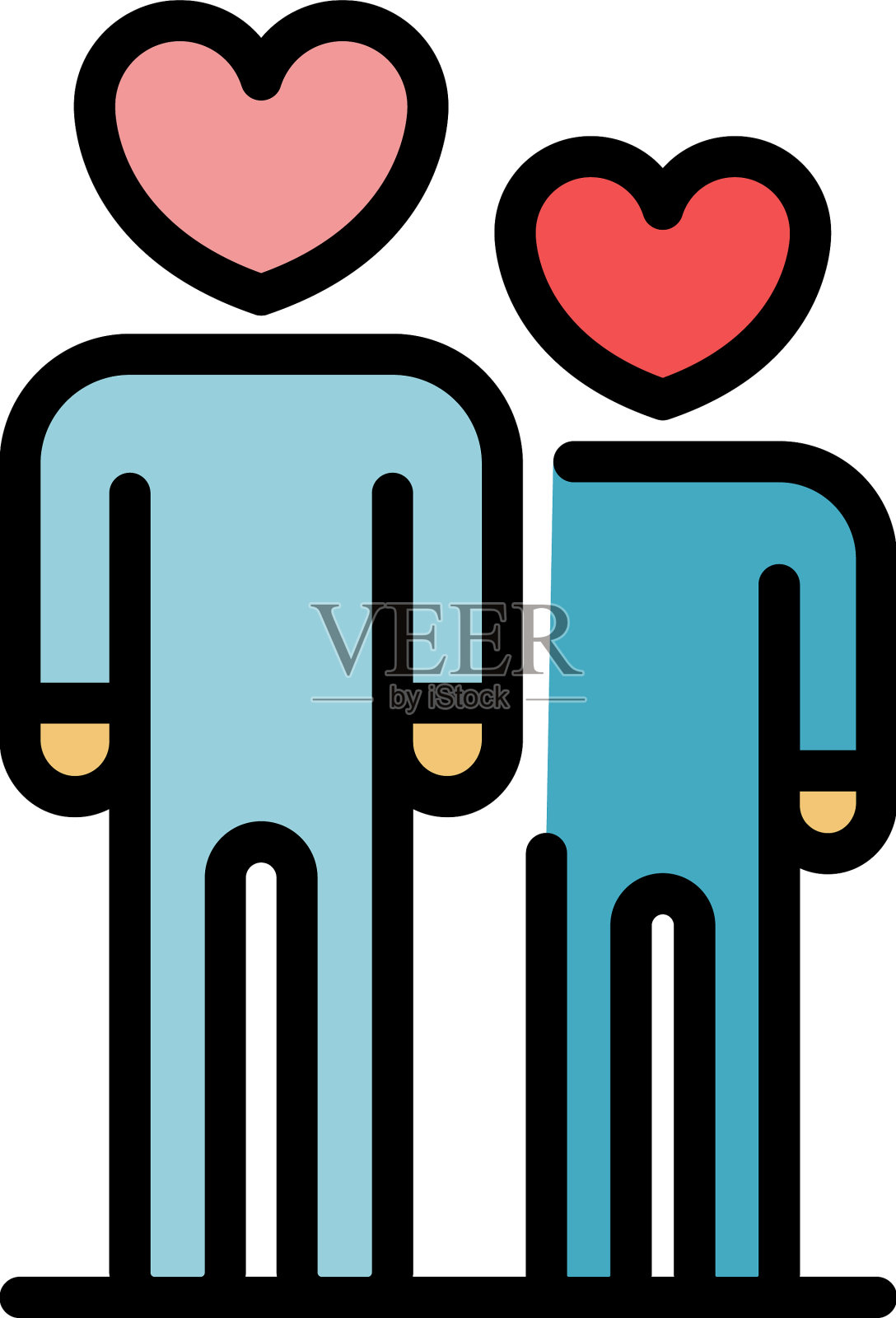 人在爱情图标颜色轮廓插画图片素材