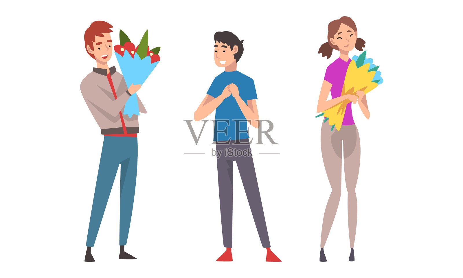 年轻男子正在给快乐的女人送一束花设计元素图片