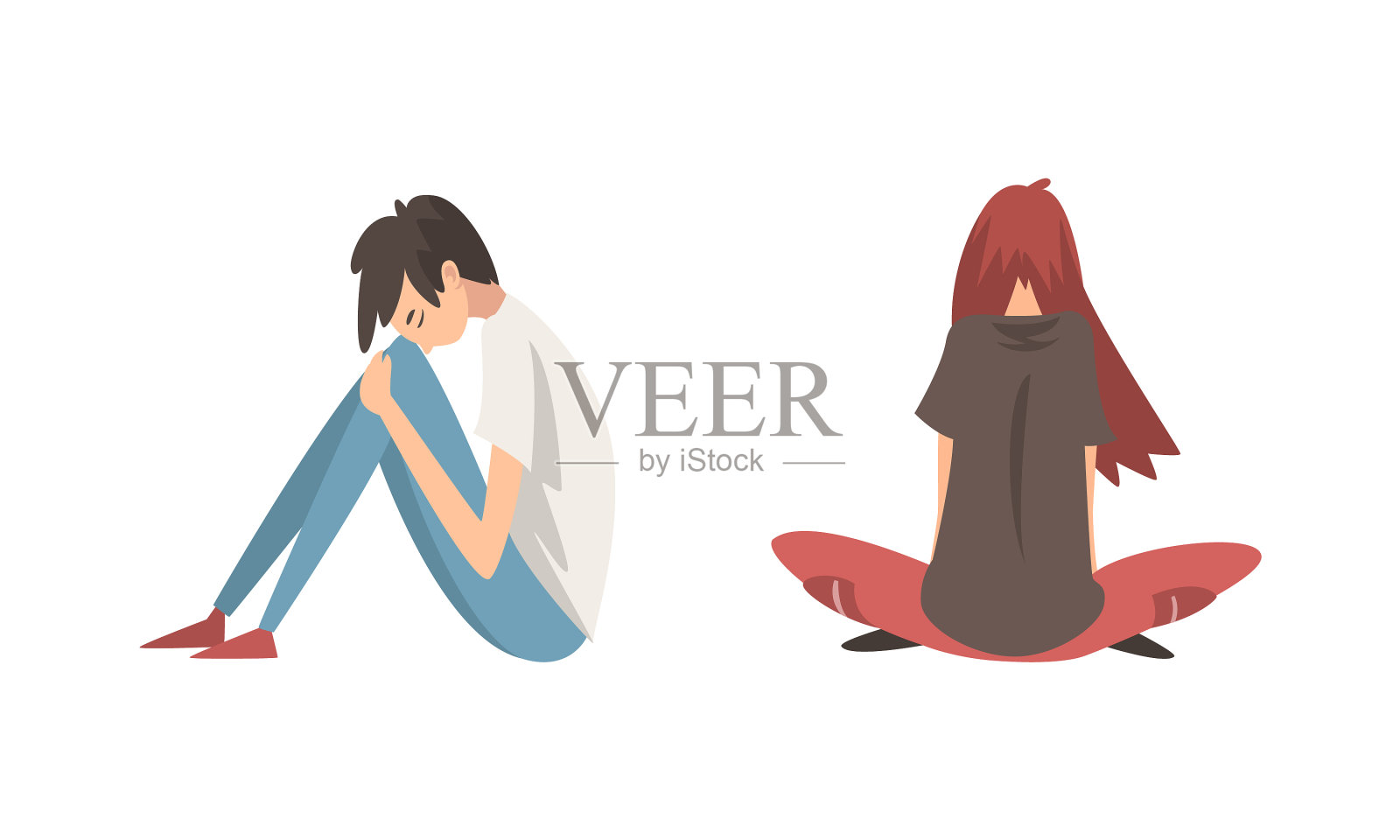 不开心的伤心的青少年男孩和女孩感到沮丧设计元素图片