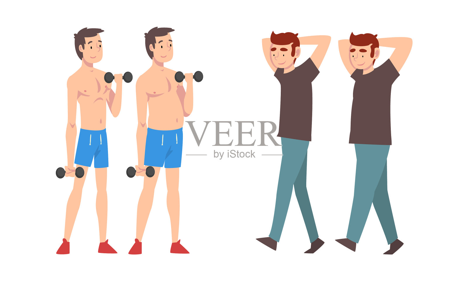 肥胖和苗条的男人减肥前后设计元素图片