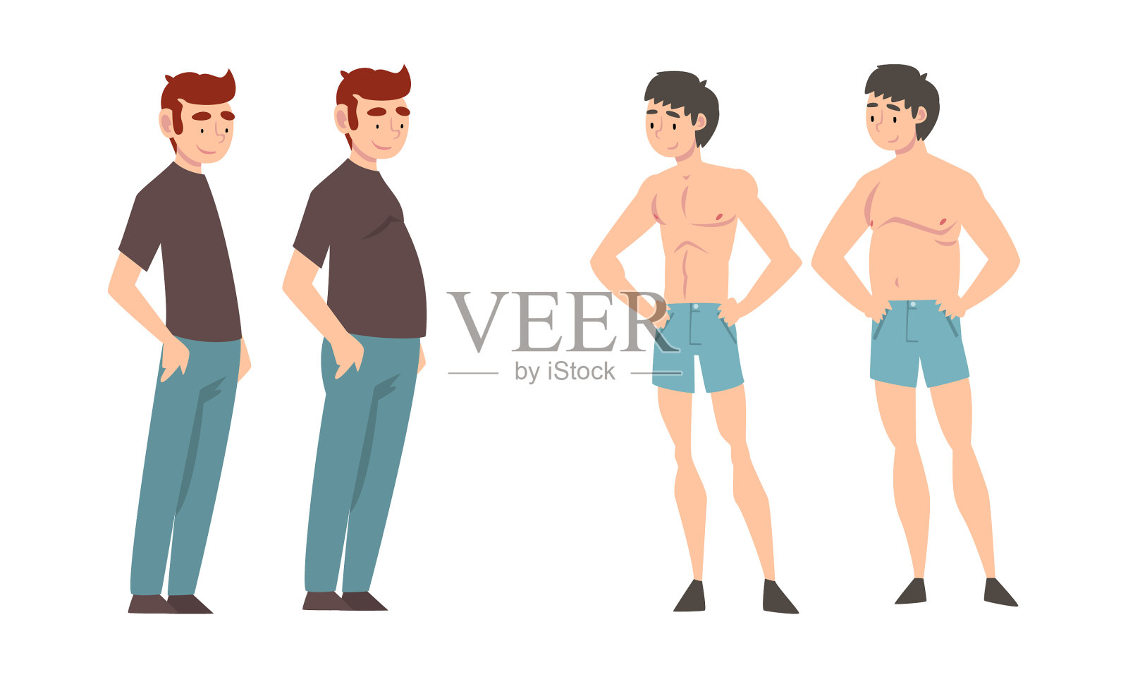 肥胖和苗条的男人减肥前后设计元素图片