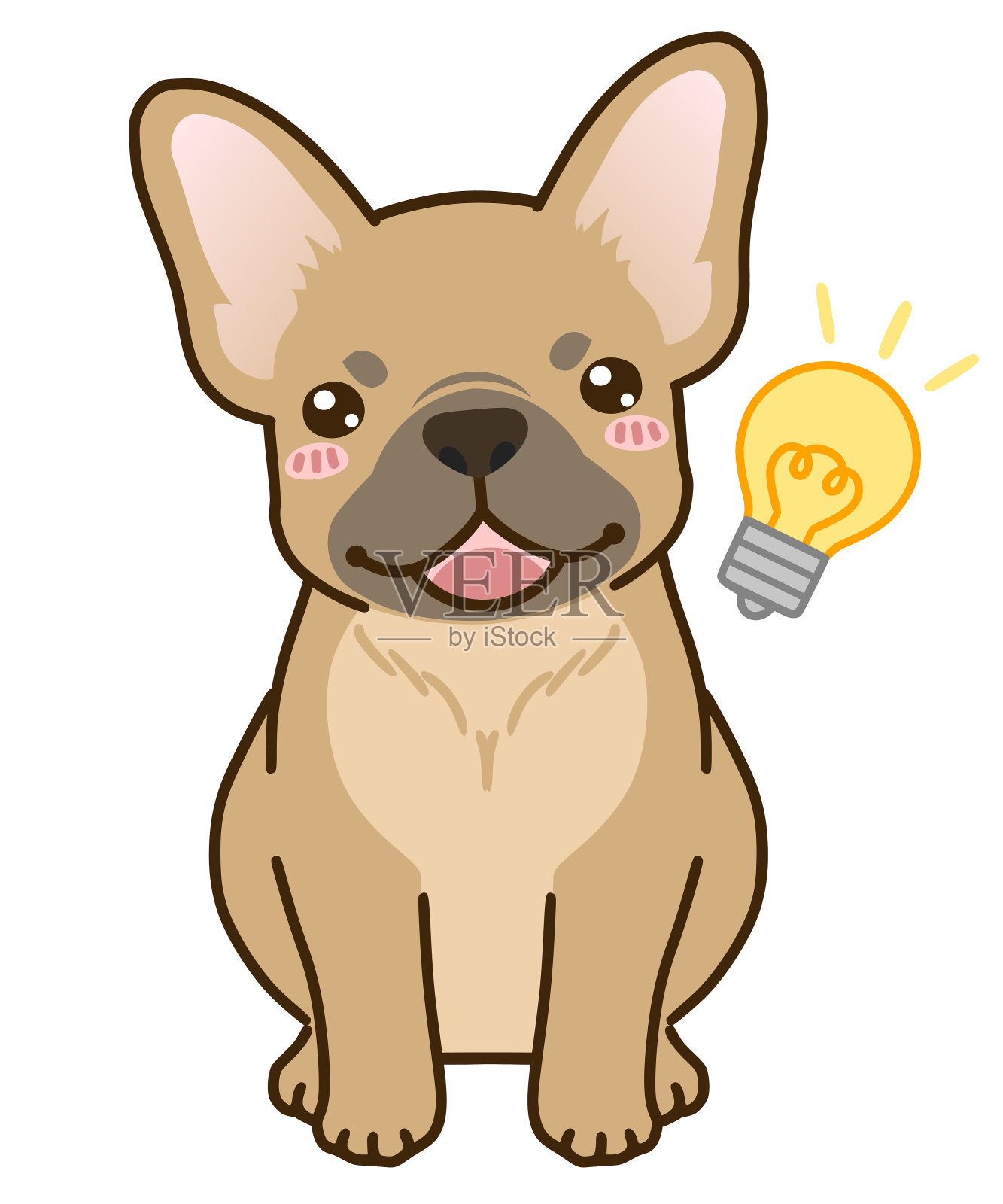 想出主意的法国斗牛犬(浅黄毛颜色)插画图片素材
