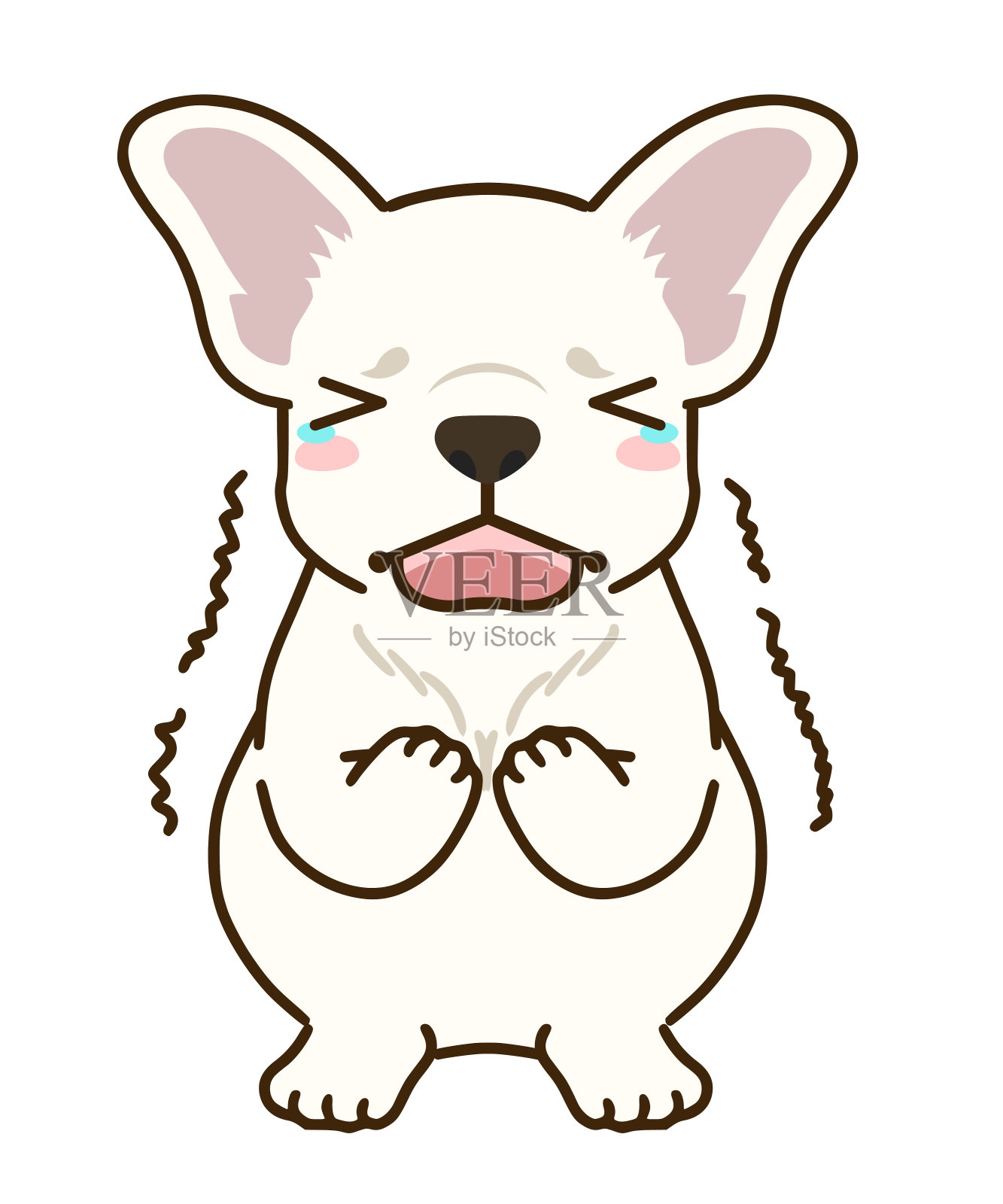 受惊的法国斗牛犬(白色毛色)插画图片素材