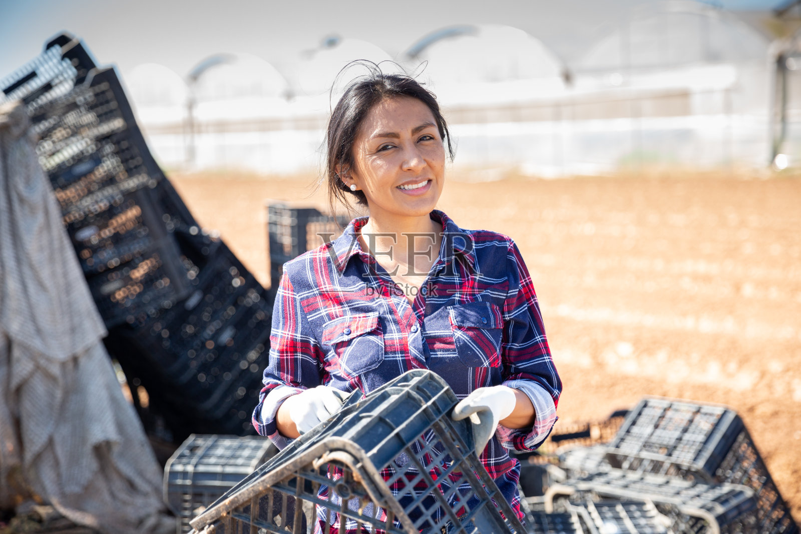 成功的拉丁美洲女性农民在后院里的肖像照片摄影图片