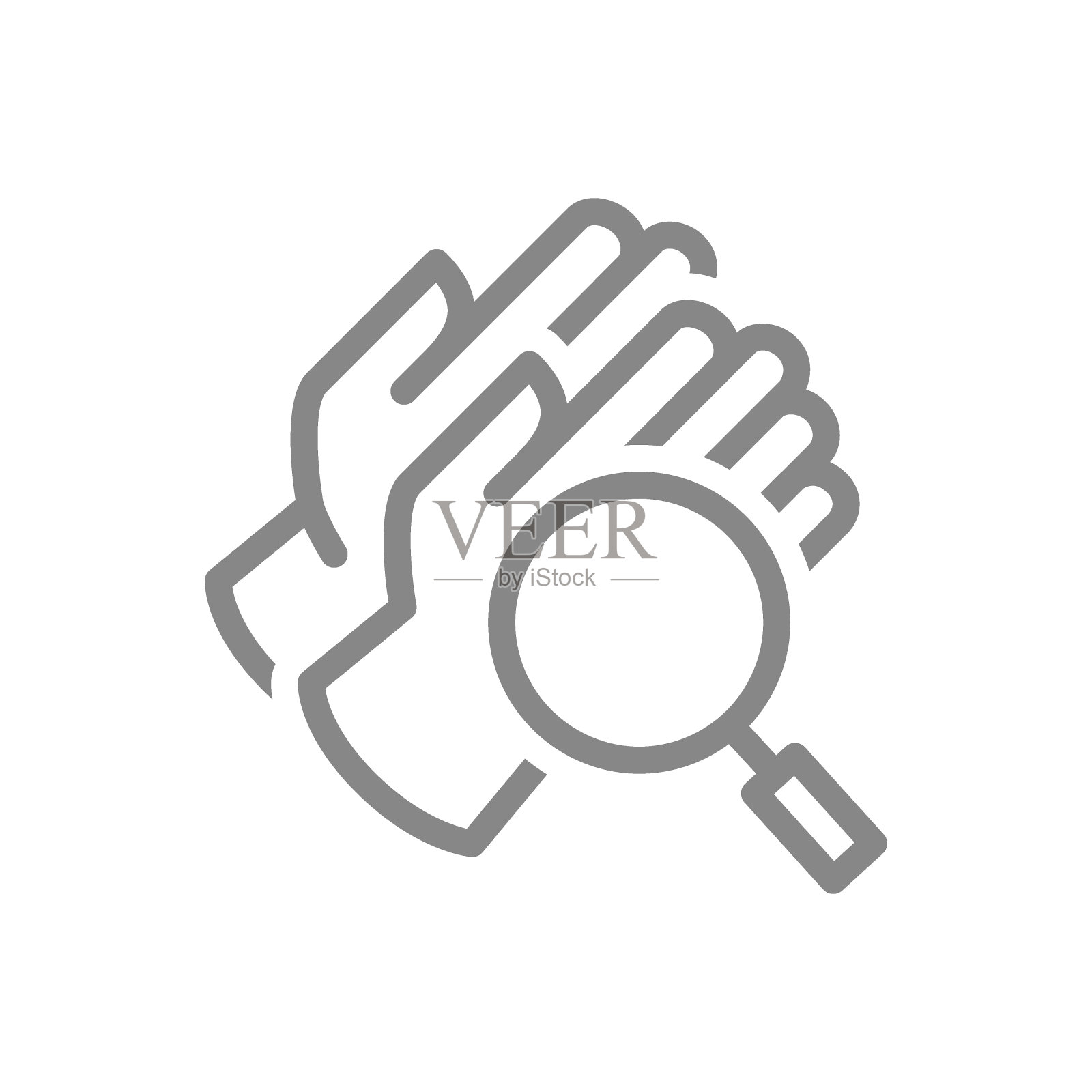 带放大镜线图标的医用手套。防护研究，防疫象征插画图片素材