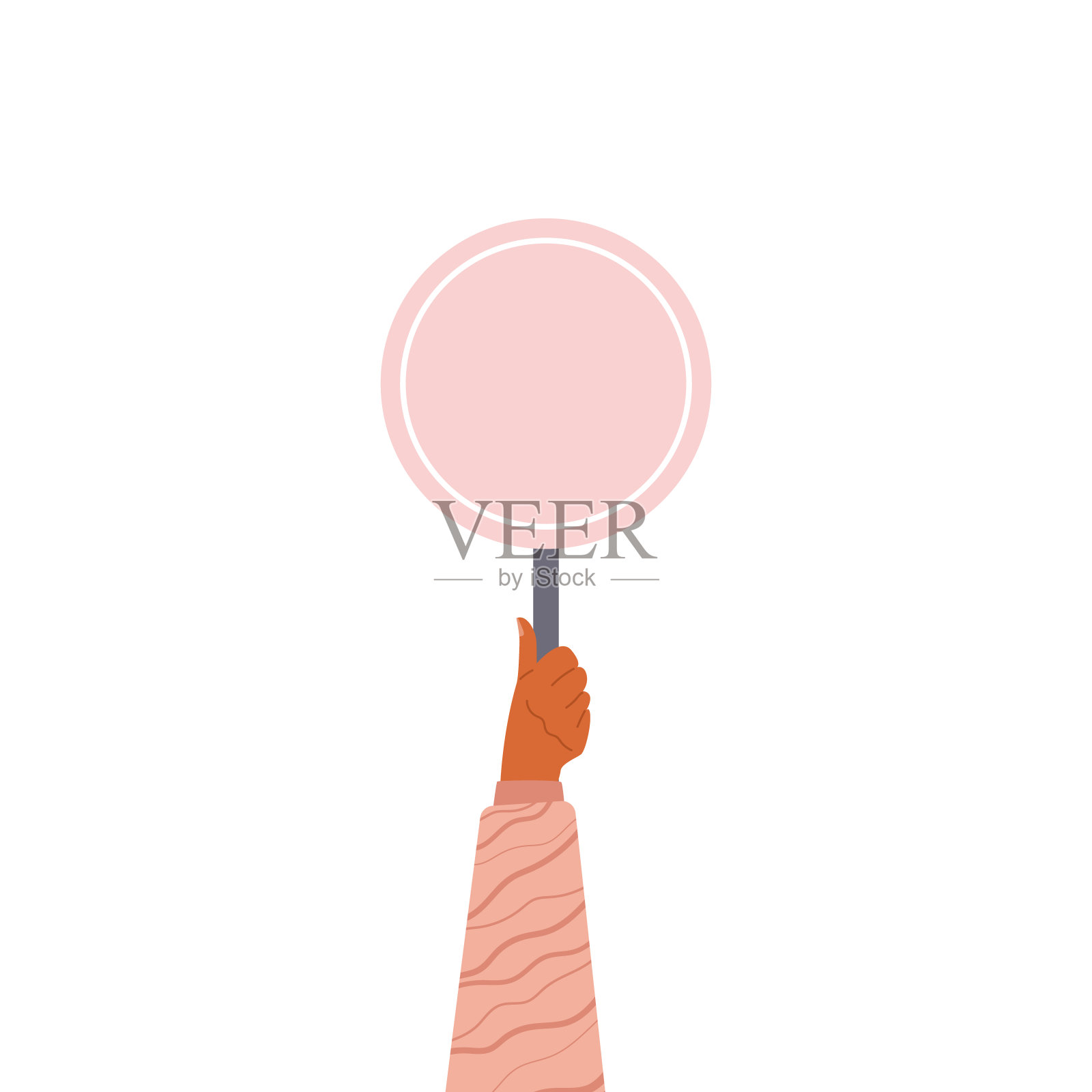 手持圆形横幅与地方的文字平面矢量插图隔离。插画图片素材