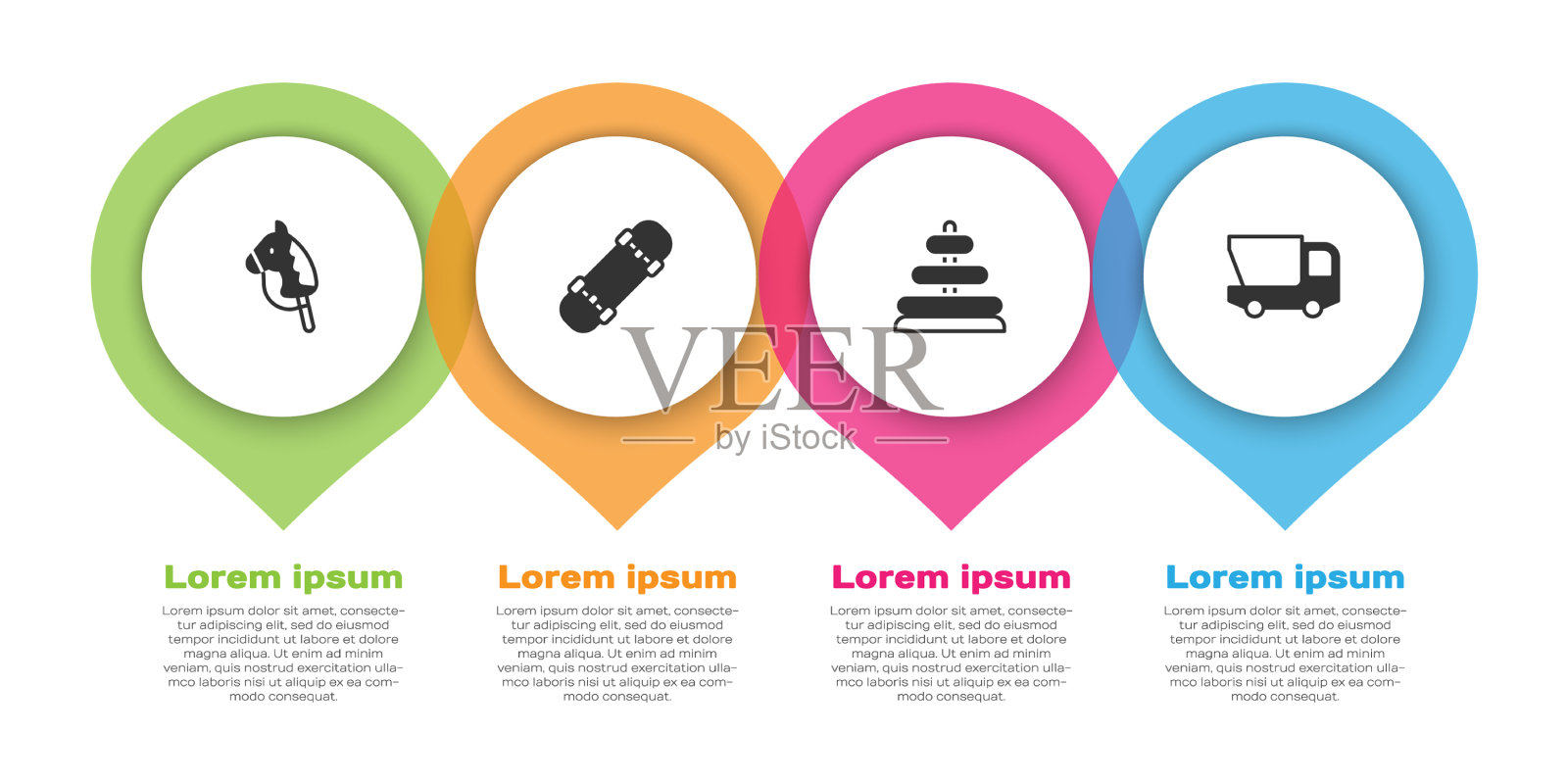 集玩具马、滑板、金字塔、玩具卡车图标素材
