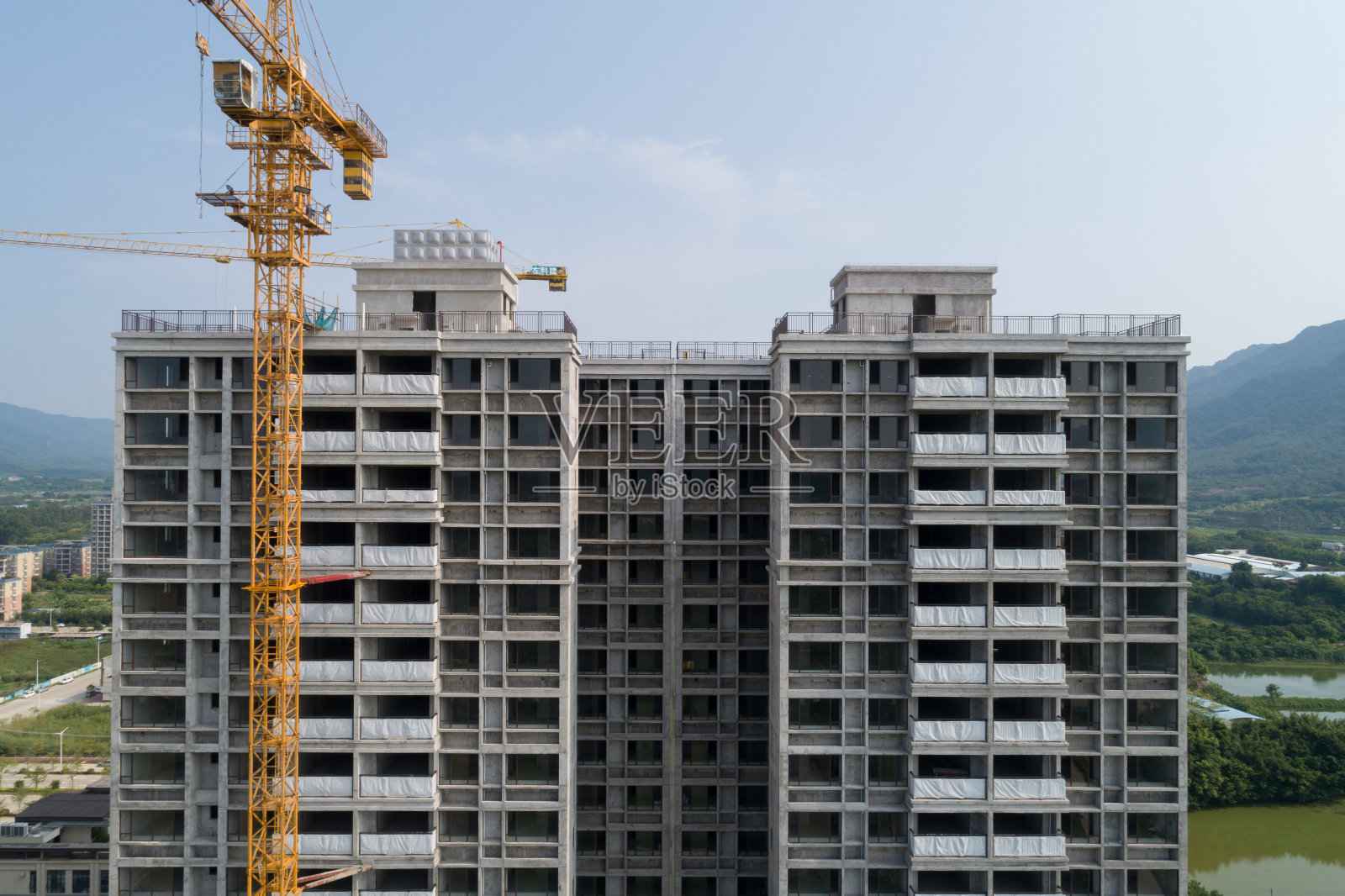 中国多层公寓建筑工地鸟瞰图照片摄影图片