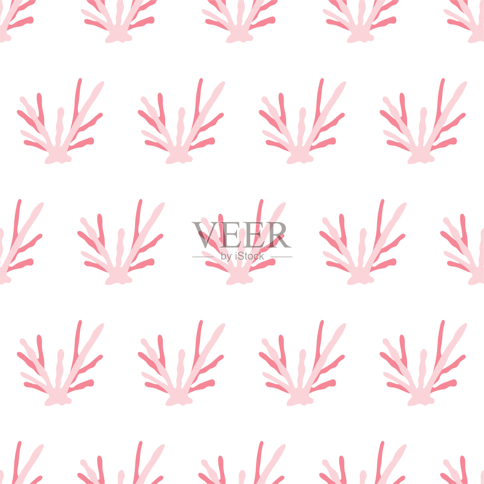 海洋动物无缝图案与粉红色珊瑚。海底世界的居民打印。插画图片素材