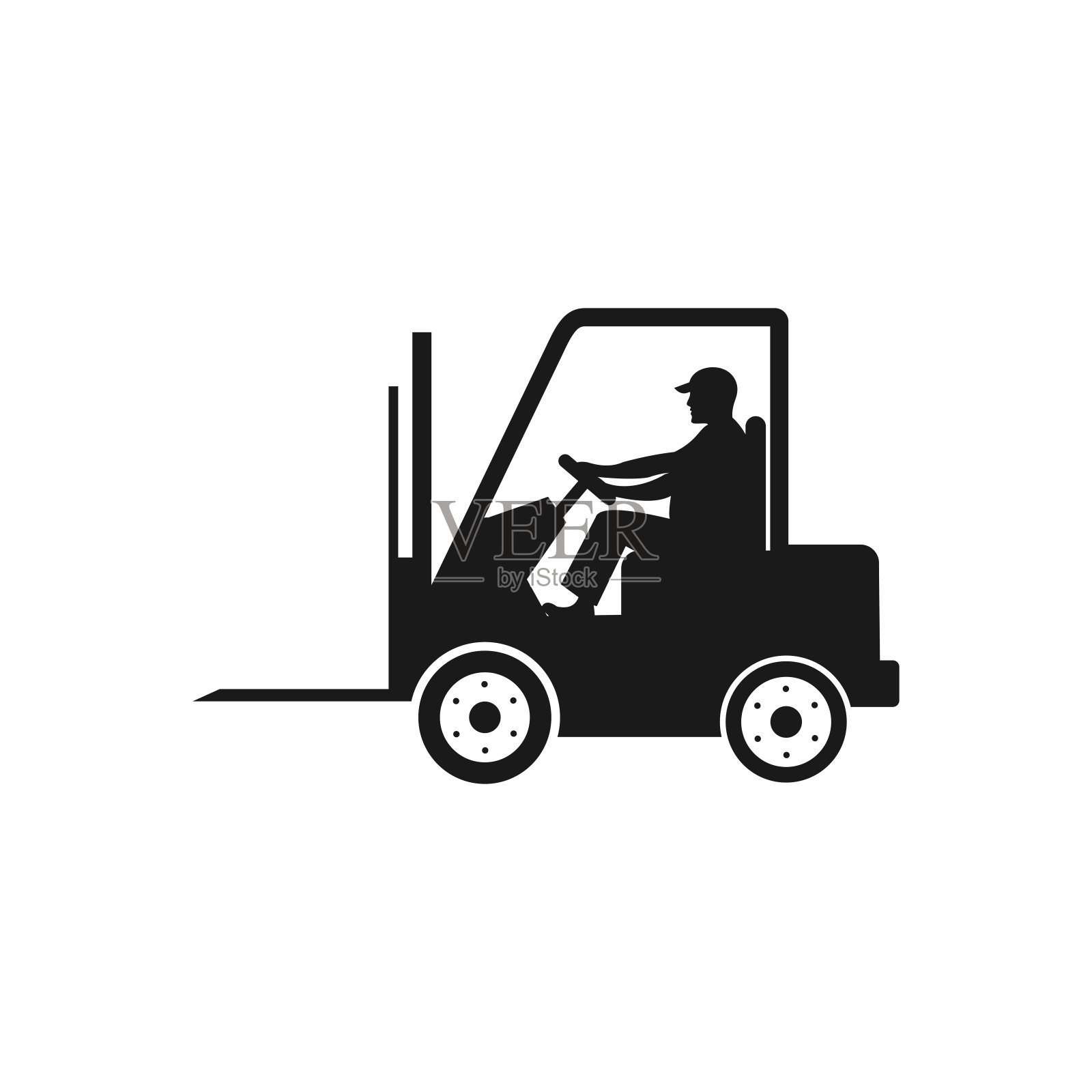叉车运输卡车矢量图标，黑色隔离白色。插画图片素材