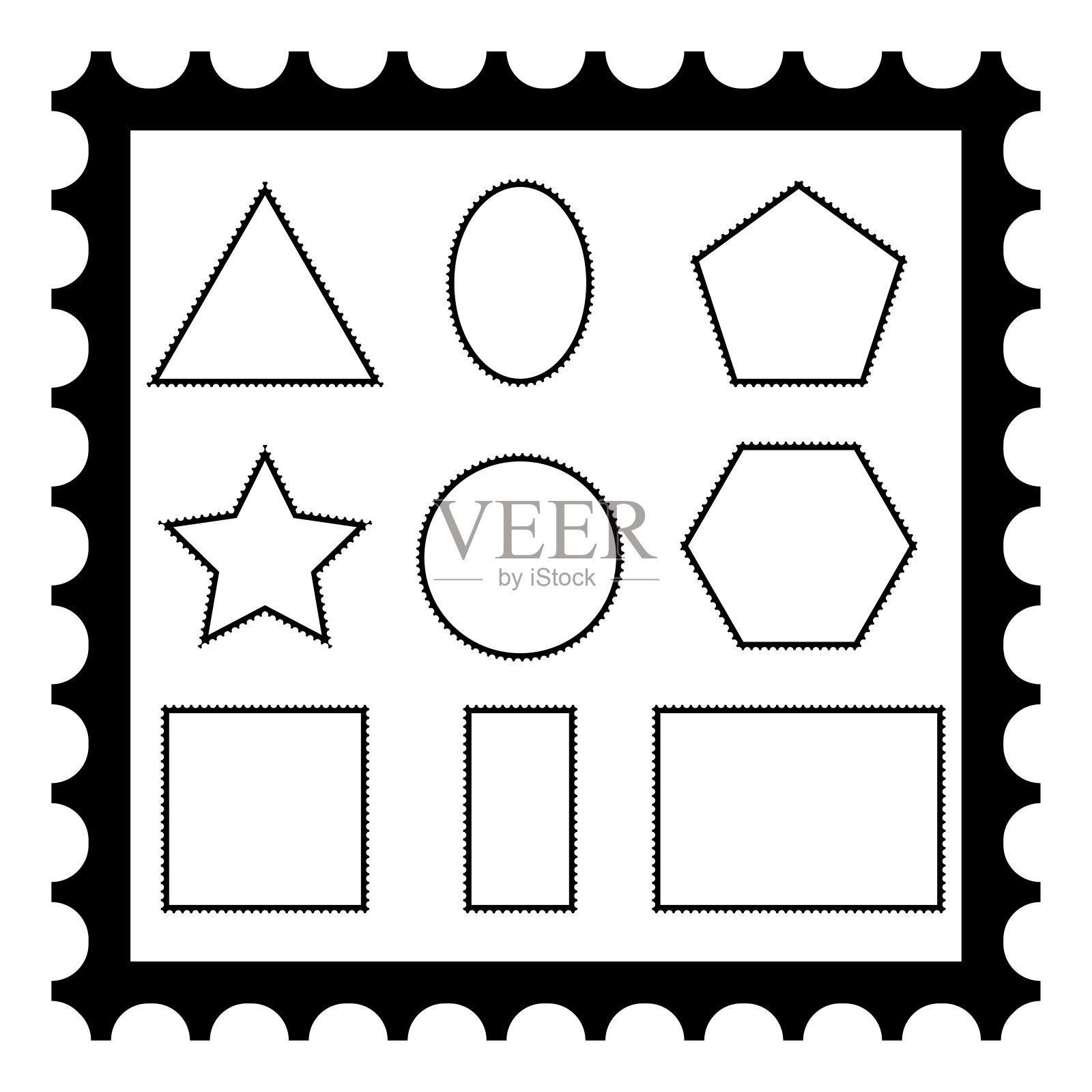 空白的邮戳。不同形状的邮票收藏。矢量插图孤立在白色。插画图片素材