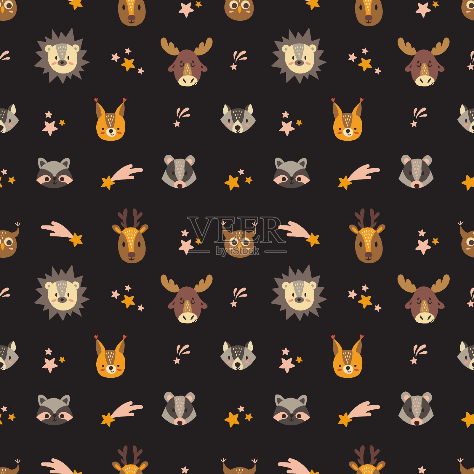 无缝图案与动物的脸。设计元素图片
