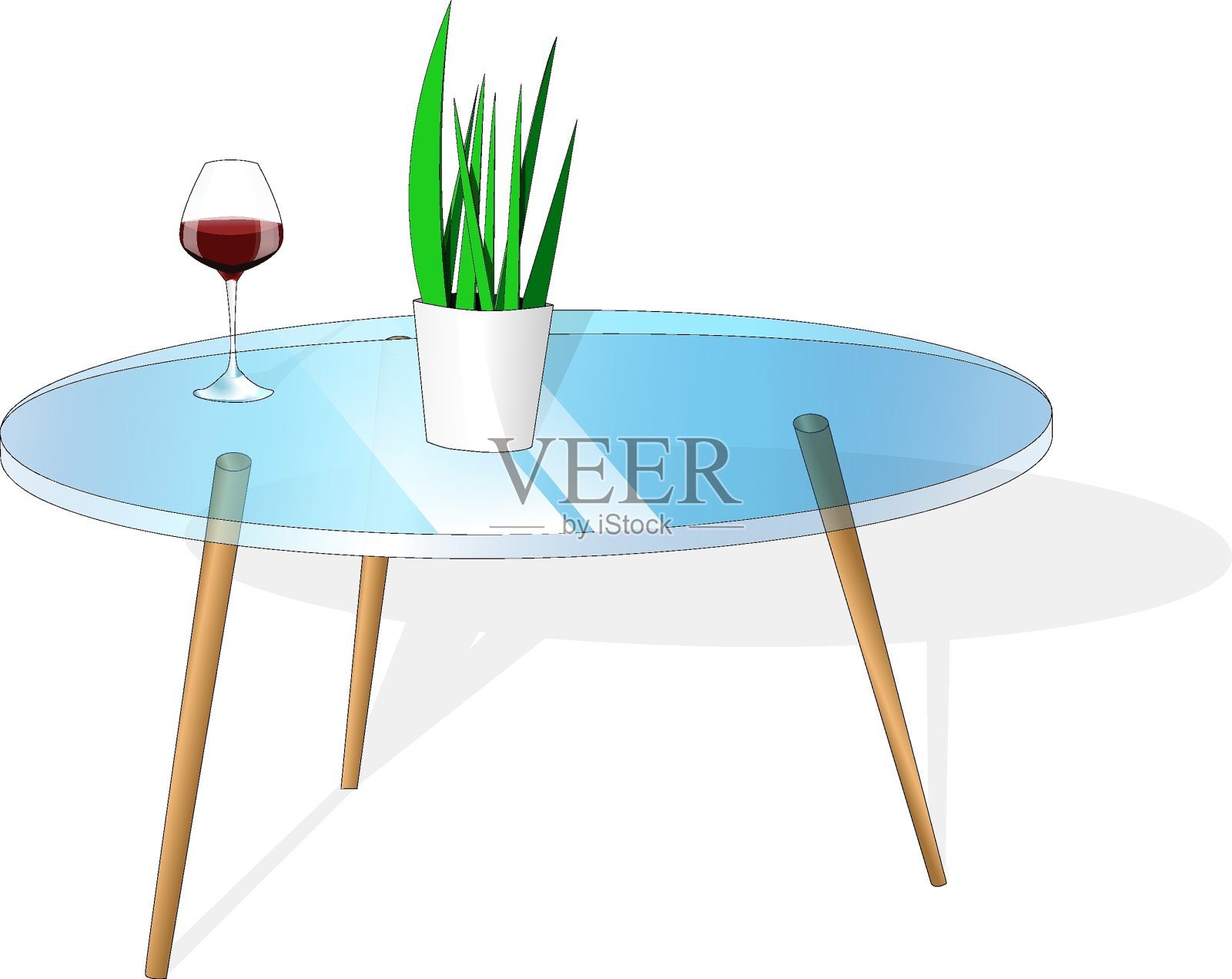 室内盆栽和玻璃桌上的一杯葡萄酒。设计元素图片