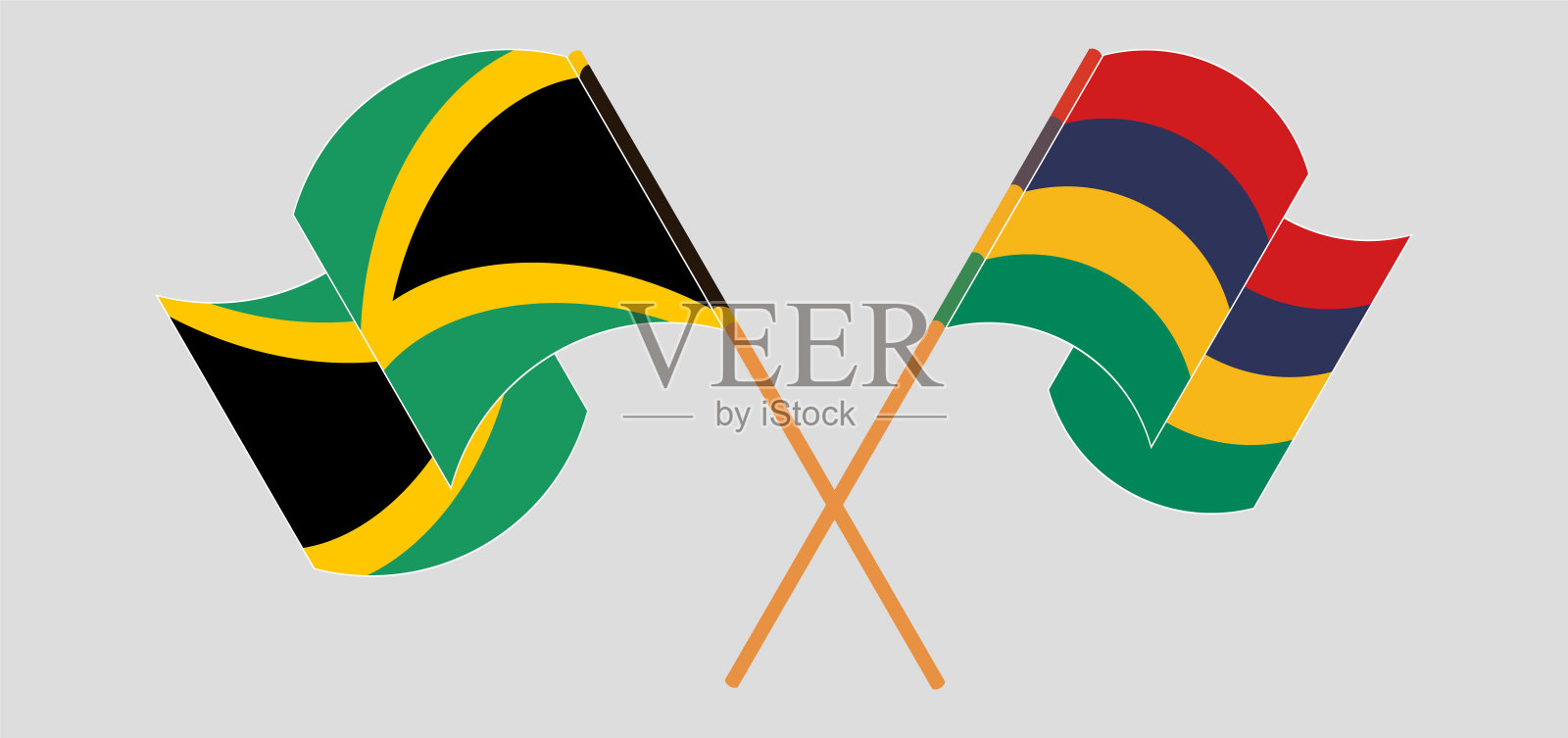 交叉并挥舞着牙买加和毛里求斯的旗帜设计元素图片