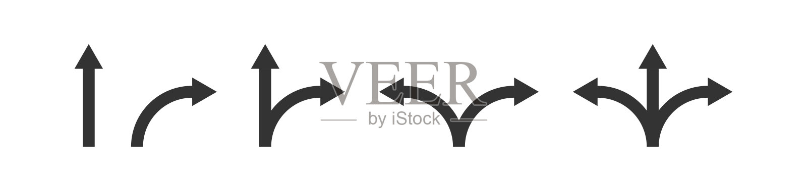 道路道路箭头图标设置。叉的迹象。两路，三路箭头。左右方向矢量平图标素材